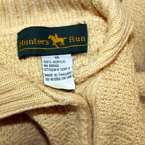 Vintage 80s HUNTERS RUN Women's 1X Yellow Sweater Chunky Preppy Cowl Cottagecore - Picture 5 of 5